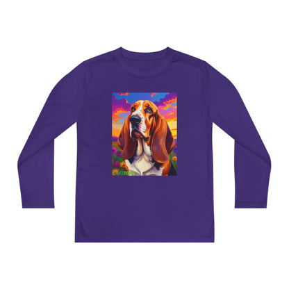 Pup Art Canvas - Kid's Sport Long Sleeve Tee (Basset Hound)