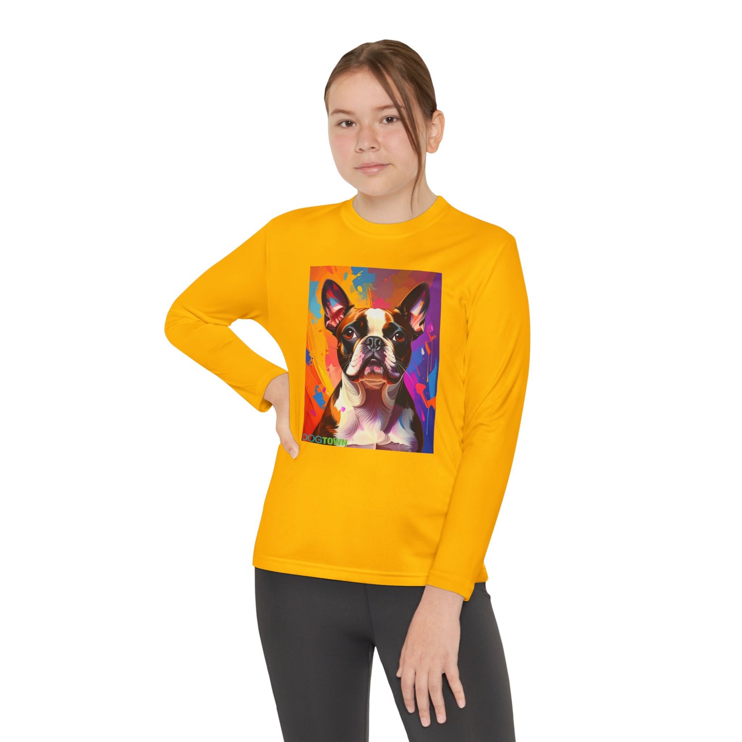 Pup Art Canvas - Kid's Sport Long Sleeve Tee (Boston Terrier)