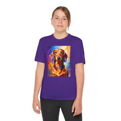 Pup Art Canvas - Kid's Sport Short Sleeve Tee (Dachshund)