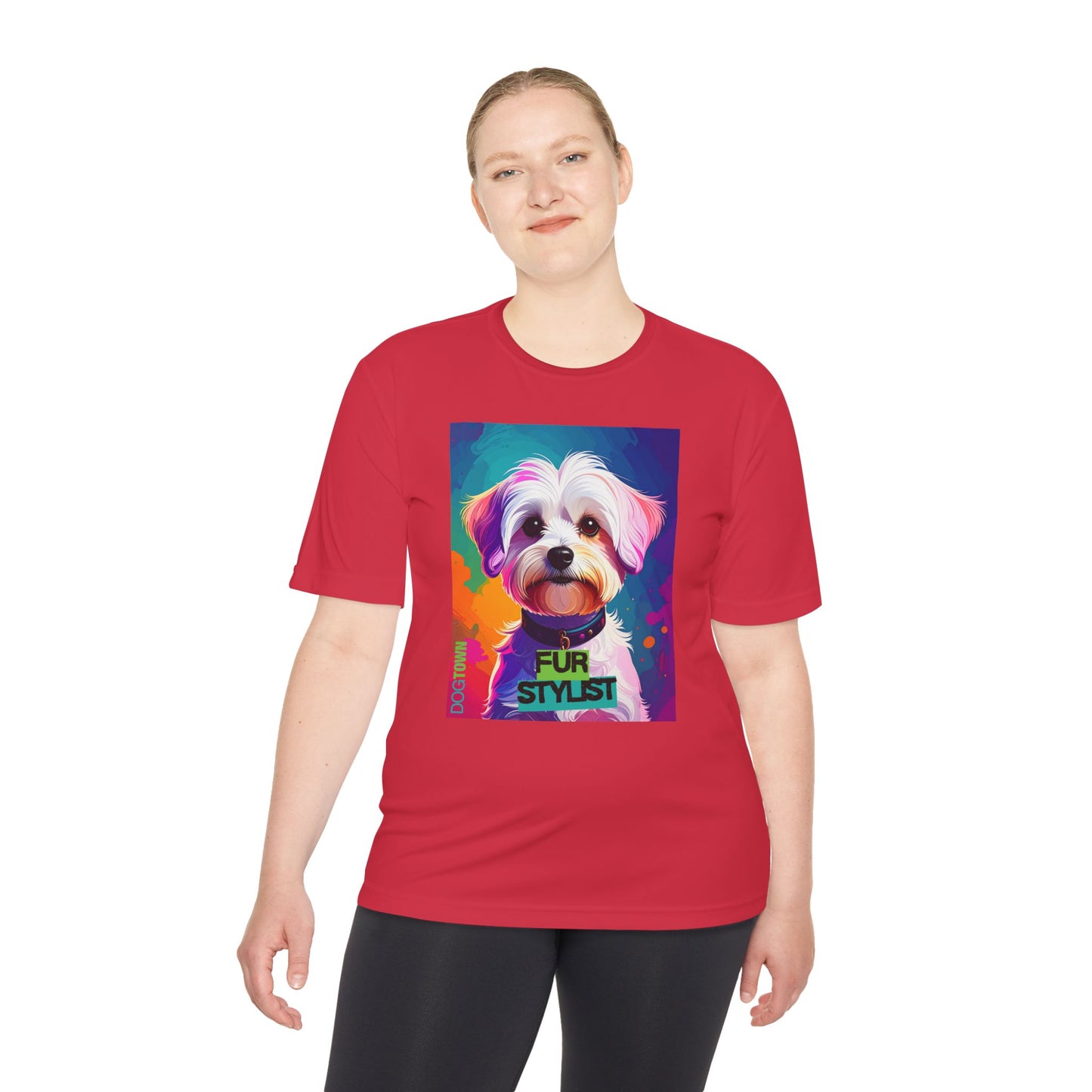 Dogtown Fur Stylist Groomer Shirt (Colorful with White Poodle)