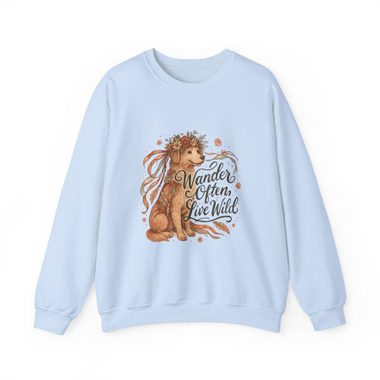 Dogtown Boho Revival Unisex Heavy Blend™ Crewneck Sweatshirt (Golden Retriever)