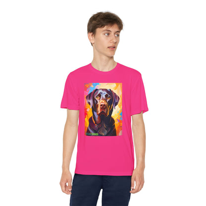 Pup Art Canvas - Kid's Sport Short Sleeve Tee (Chocolate Lab)