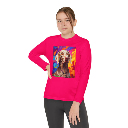 Pup Art Canvas - Kid's Sport Long Sleeve Tee (Weimaraner)