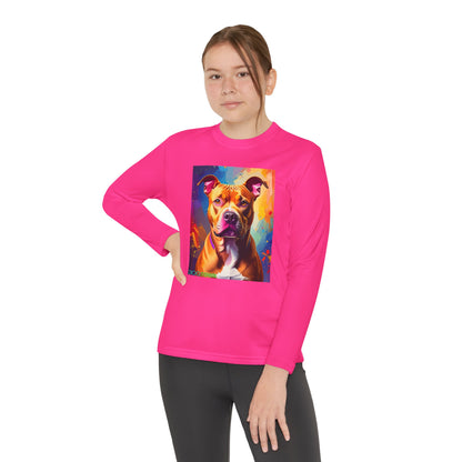 Pup Art Canvas - Kid's Sport Long Sleeve Tee (Pit Bull)