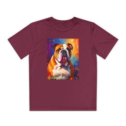 Pup Art Canvas - Kid's Sport Short Sleeve Tee (English Bulldog)