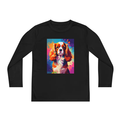 Pup Art Canvas - Kid's Sport Long Sleeve Tee (Cavalier King Charles Spaniel)