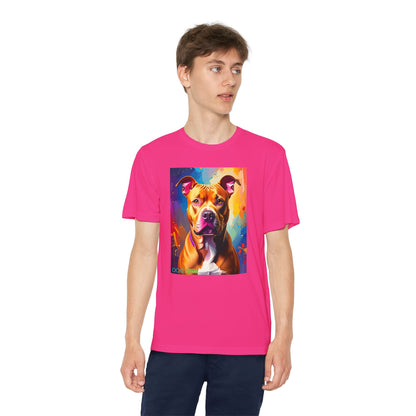 Pup Art Canvas - Kid's Sport Short Sleeve Tee (Pit Bull)