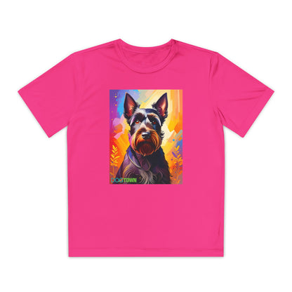 Pup Art Canvas - Kid's Sport Short Sleeve Tee (Scottish Terrier)
