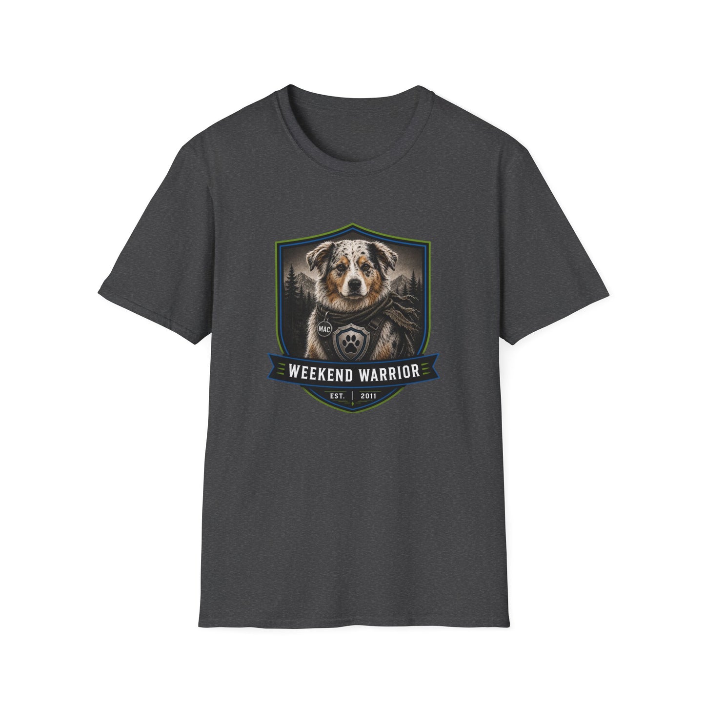 Weekend Warrior Dog T-Shirt — Australian Shepherd Badge Graphic