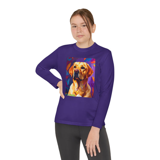 Pup Art Canvas - Kid's Sport Long Sleeve Tee (Yellow Lab)