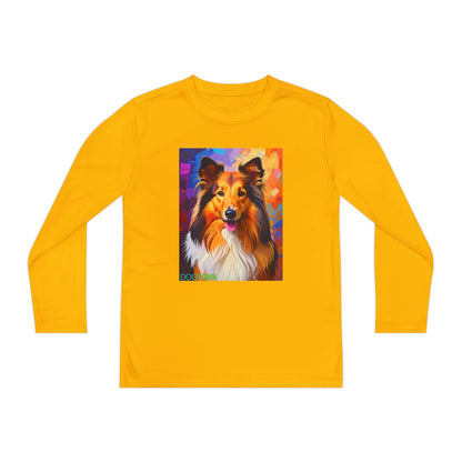 Pup Art Canvas - Kid's Sport Long Sleeve Tee (Sheltie - Shetland Sheepdog)