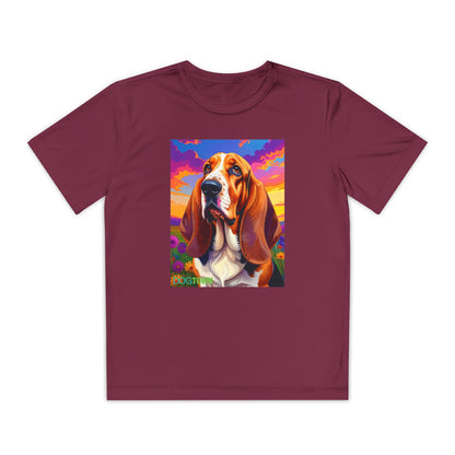 Pup Art Canvas - Kid's Sport Short Sleeve Tee (Basset Hound)