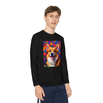 Pup Art Canvas - Kid's Sport Long Sleeve Tee (Corgi)