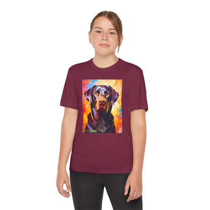 Pup Art Canvas - Kid's Sport Short Sleeve Tee (Chocolate Lab)