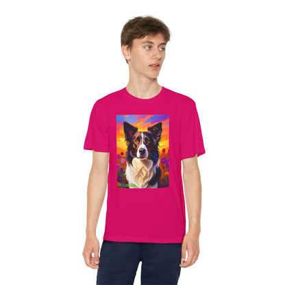 Pup Art Canvas - Kid's Sport Short Sleeve Tee (Border Collie)