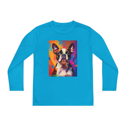 Pup Art Canvas - Kid's Sport Long Sleeve Tee (Boston Terrier)