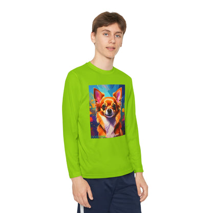Pup Art Canvas - Kid's Sport Long Sleeve Tee (Chihuahua)