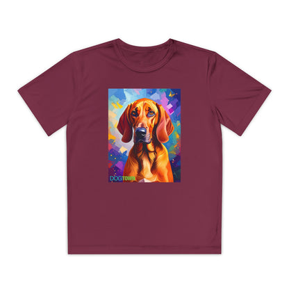 Pup Art Canvas - Kid's Sport Short Sleeve Tee (Redbone Coonhound)