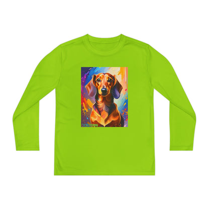 Pup Art Canvas - Kid's Sport Long Sleeve Tee (Dachshund)