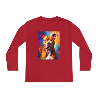 Pup Art Canvas - Kid's Sport Long Sleeve Tee (Pit Bull)
