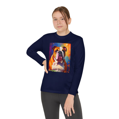 Pup Art Canvas - Kid's Sport Long Sleeve Tee (English Bulldog)