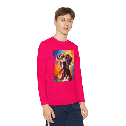 Pup Art Canvas - Kid's Sport Long Sleeve Tee (Great Dane)
