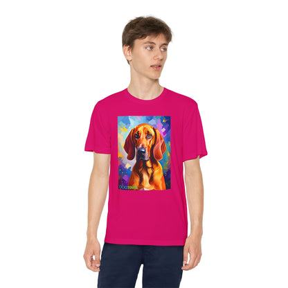 Pup Art Canvas - Kid's Sport Short Sleeve Tee (Redbone Coonhound)
