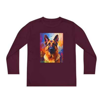 Pup Art Canvas - Kid's Sport Long Sleeve Tee  (German Shepherd)