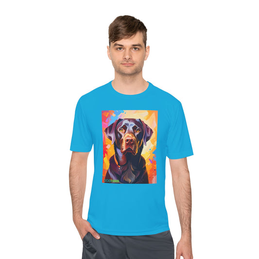 Pup Art Canvas Unisex Moisture Wicking Tee (Chocolate Lab)