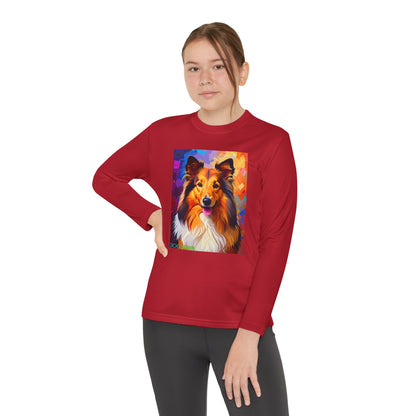 Pup Art Canvas - Kid's Sport Long Sleeve Tee (Sheltie - Shetland Sheepdog)