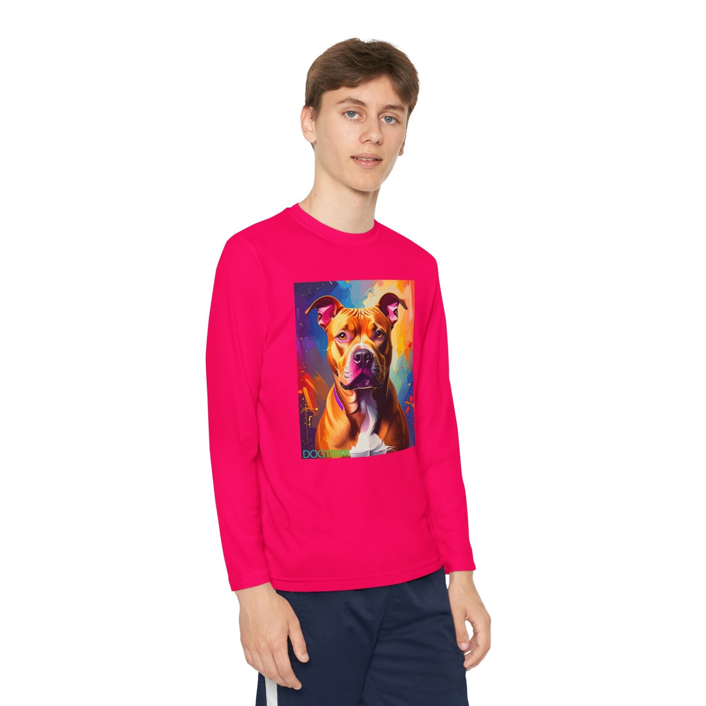 Pup Art Canvas - Kid's Sport Long Sleeve Tee (Pit Bull)