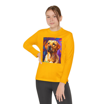 Pup Art Canvas - Kid's Sport Long Sleeve Tee (Yellow Lab)