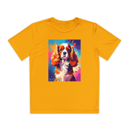 Pup Art Canvas - Kid's Sport Short Sleeve Tee (Cavalier King Charles Spaniel)