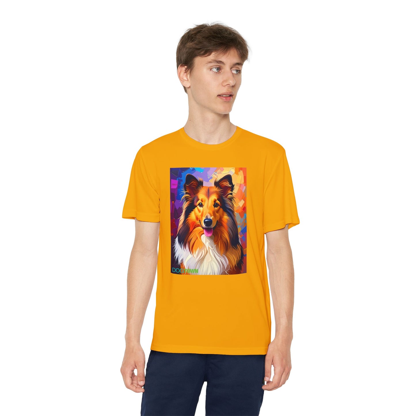 Pup Art Canvas - Kid's Sport Short Sleeve Tee (Sheltie - Shetland Sheepdog)