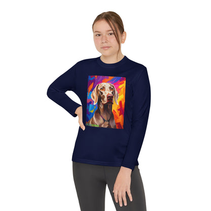 Pup Art Canvas - Kid's Sport Long Sleeve Tee (Weimaraner)