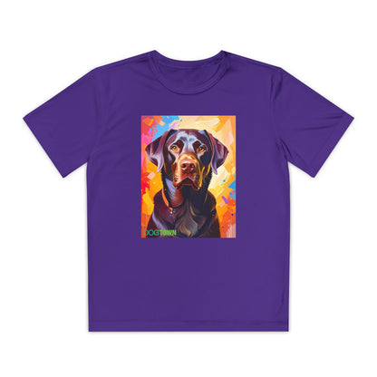 Pup Art Canvas - Kid's Sport Short Sleeve Tee (Chocolate Lab)