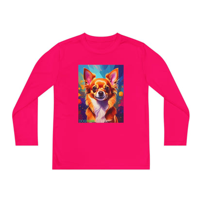 Pup Art Canvas - Kid's Sport Long Sleeve Tee (Chihuahua)