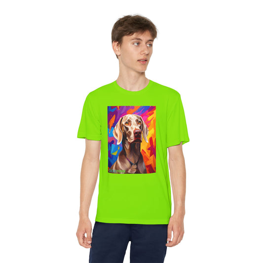 Pup Art Canvas - Kid's Sport Short Sleeve Tee (Weimaraner)