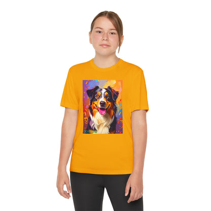 Pup Art Canvas - Kid's Sport Short Sleeve Tee (Australian Shepherd)