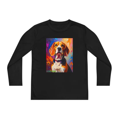 Pup Art Canvas - Kid's Sport Long Sleeve Tee (Beagle)