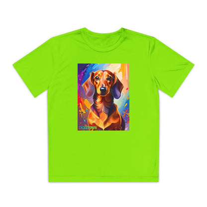 Pup Art Canvas - Kid's Sport Short Sleeve Tee (Dachshund)
