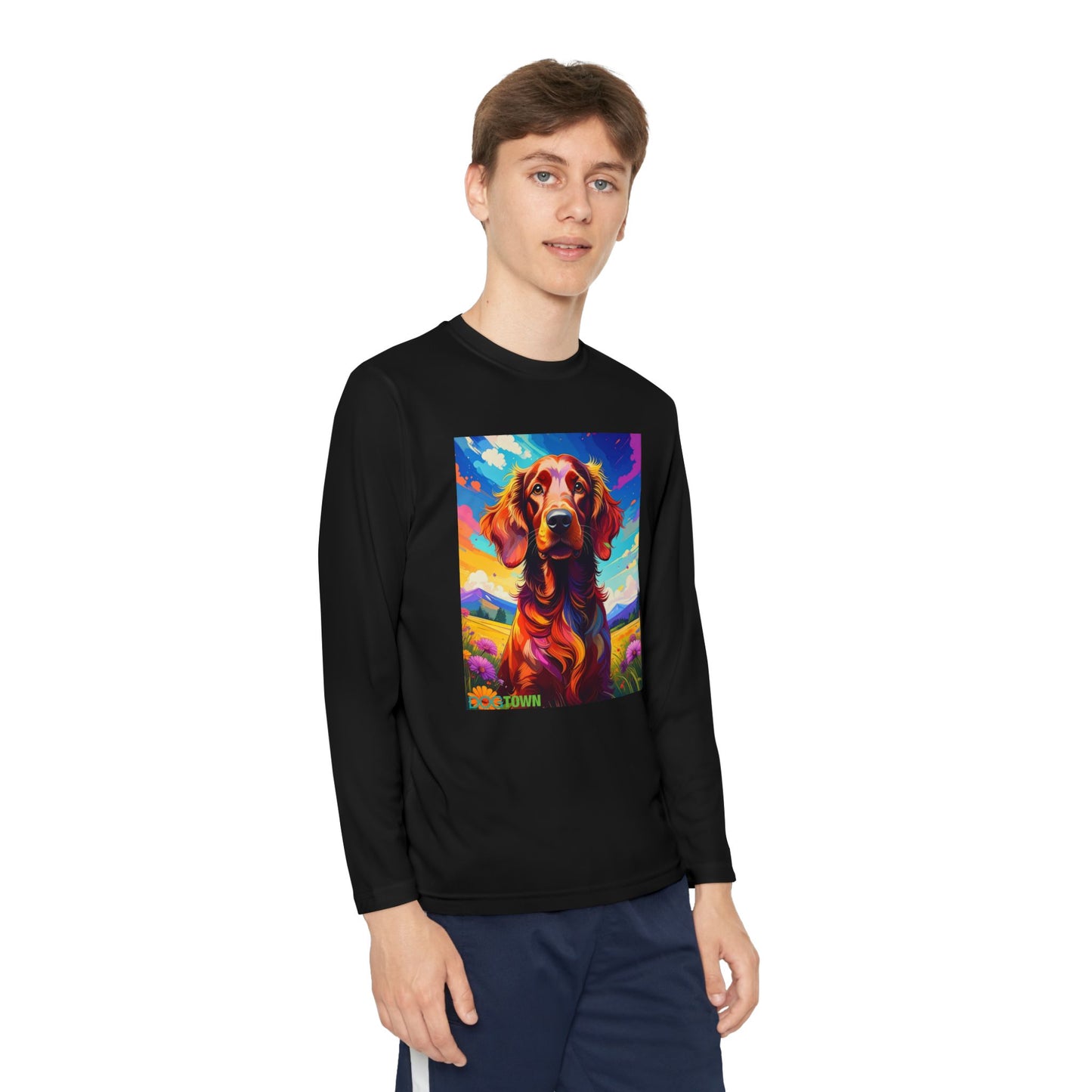 Pup Art Canvas - Kid's Sport Long Sleeve Tee (Irish Setter)