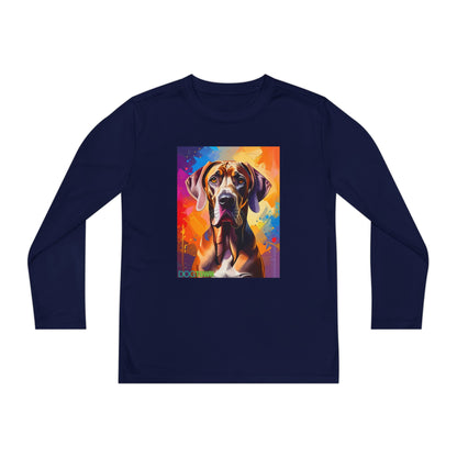 Pup Art Canvas - Kid's Sport Long Sleeve Tee (Great Dane)