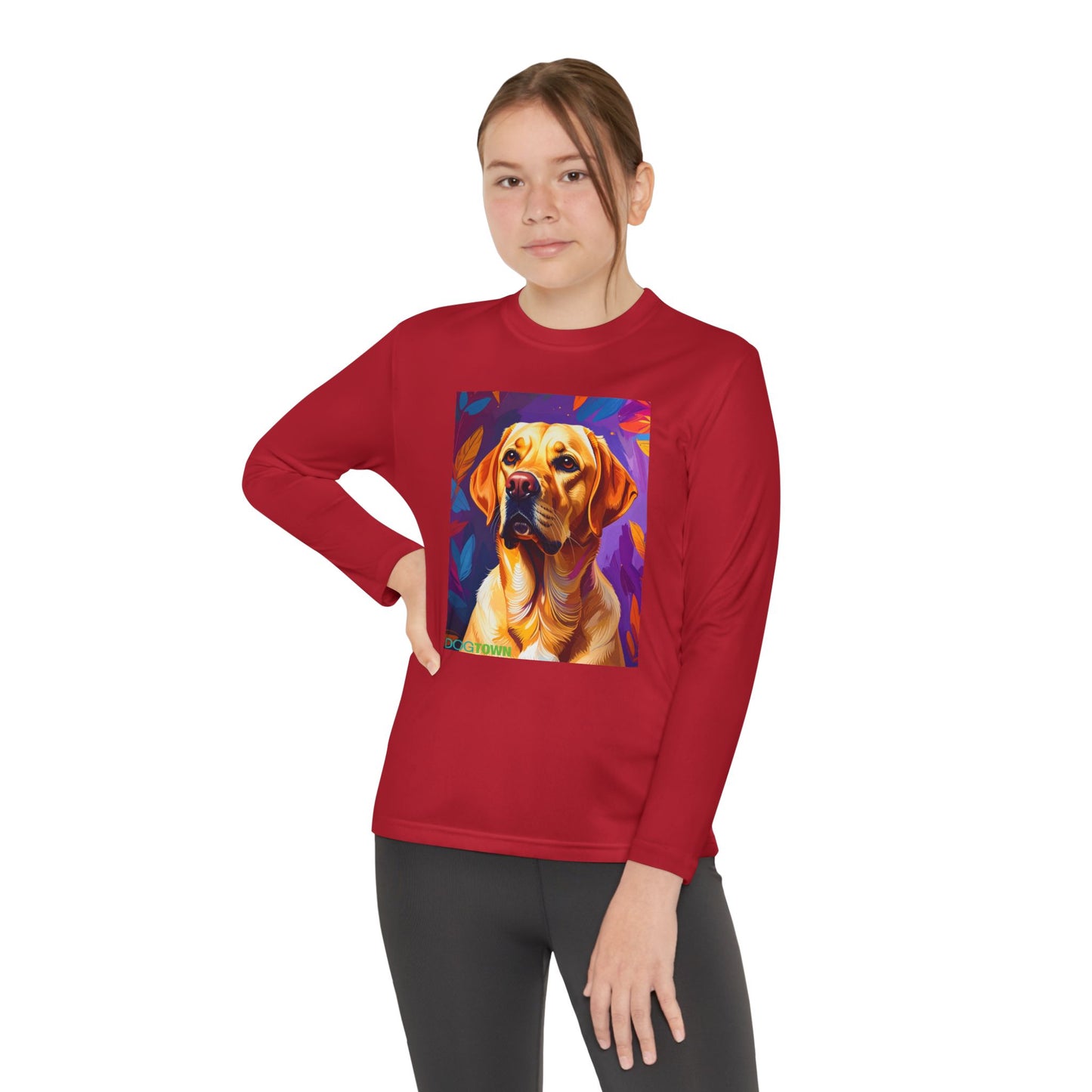 Pup Art Canvas - Kid's Sport Long Sleeve Tee (Yellow Lab)