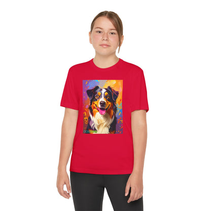 Pup Art Canvas - Kid's Sport Short Sleeve Tee (Australian Shepherd)