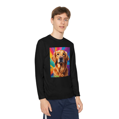 Pup Art Canvas - Kid's Sport Long Sleeve Tee (Golden Retriever)
