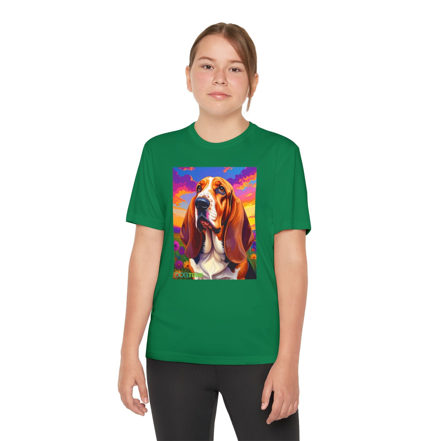 Pup Art Canvas - Kid's Sport Short Sleeve Tee (Basset Hound)