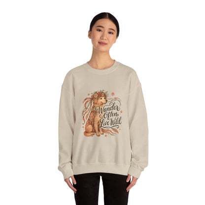 Dogtown Boho Revival Unisex Heavy Blend™ Crewneck Sweatshirt (Golden Retriever)