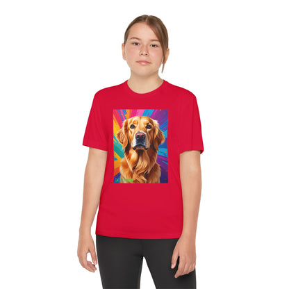 Pup Art Canvas - Kid's Sport Short Sleeve Tee (Golden Retriever)