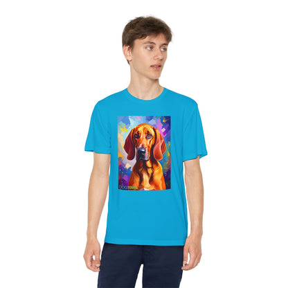 Pup Art Canvas - Kid's Sport Short Sleeve Tee (Redbone Coonhound)